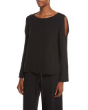 Maxina Cold-Shoulder Silk Blouse, Black