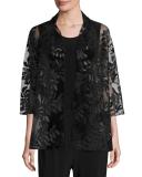 3/4-Sleeve Leather Leaf Mesh Jacket, Black