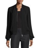 Bryant Silk Crepe Bomber Jacket, Black