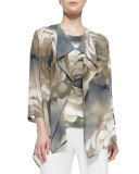 Draped Watercolor Rose-Print Jacket, Plus Size