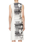 Sleeveless Floral Sheath Dress, Black/White