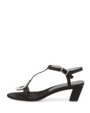 Chips Strass-Buckle T-Strap Sandal, Nero 