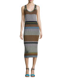 Striped Ribbed Tank Midi Dress, Blue Pattern