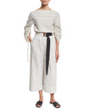 Cecil Striped Culottes with D-Ring Belt, White