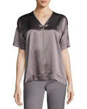 Caprice Chain-Trimmed Charmeuse Blouse, Medium Purple