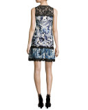 Phoenix-Print Sleeveless Dress, Blue