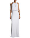 Embellished Bodice Crepe Gown, Optic White