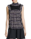 Sleeveless Floral Ruffle-Trim Top, Black