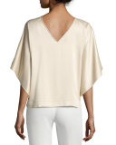Yara Chain-Trim Artistry Silk Blouse, Gold