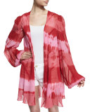 Short Tie-Dye Paneled Silk Cloak, Kozmic Reds