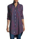 Mary Plaid Tunic-Shirtdress, Navy/Red/White