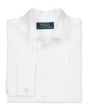Knife-Pleated Poplin Dress Shirt, White, Boy's Sizes 4-7