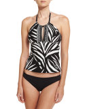 High-Neck Printed Tankini Swim Top, Black/White