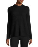 Carly Ribbed Split-Back Pullover, Black