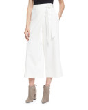 Agathe Stretch Poplin Wrap Culottes, Ivory
