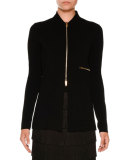 Compact Rib-Knit Zip-Front Jacket, Black