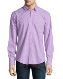 Gingham-Check Long-Sleeve Sport Shirt, Purple/White