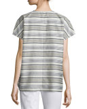 Lula Short-Sleeve Striped Blouse, Mica/Multi