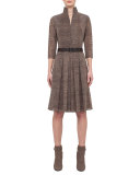 Bracelet-Sleeve Mock-Neck Belted Shirtdress, Turtle