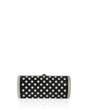 Cylinder Beaded East-West Clutch Bag, Silver/Jet