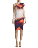 One-Shoulder Printed Sheath Dress, Luck Dragon