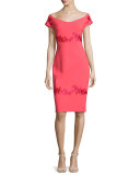 Tasha Off-the-Shoulder Floral-Embroidered Sheath Dress