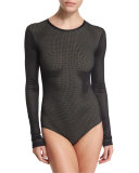 Long-Sleeve Mesh One-Piece Swimsuit