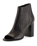 Fionn Open-Toe Leather Bootie, Black