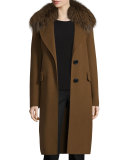 Wool-Blend Coat w/ Fox Fur, Spice