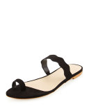 Petal Wavy-Strap Flat Slide Sandal, Black