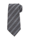Woven Diagonal-Stripe Silk Tie, Gray