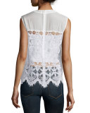 Lace Sleeveless Top, Blanc