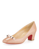 Pyramidame Block-Heel Red Sole Pump, Nude