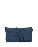 Small Intrecciato Flap Clutch Bag w/Strap, Cobalt Blue