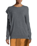 Orly Ruffle-Trim Pullover Sweater, Charcoal