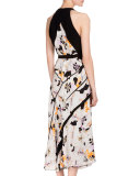Sleeveless Poppy-Print Asymmetric Dress, White Poppy Print