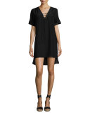 Hanson Crepe Lace-Up Tunic Shirtdress, Black