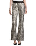 Metallic Jacquard Flared Pants, Silver