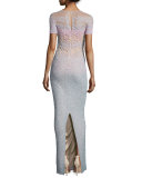 Short-Sleeve Ombre Column Gown, Multi Colors