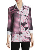 Floral & Striped 3/4-Sleeve Jacket 