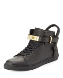 100mm High-Top Leather Sneaker with Padlock, Black