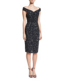 Essi Hand-Embellished Off-the-Shoulder Dress, Black
