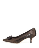 Dova Cutout Bow Kitten-Heel Pump, Bronze