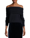 Off-the-Shoulder Wool-Blend Sweater, Marine