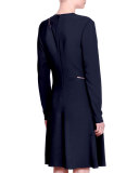 Long-Sleeve Asymmetric-Zip Dress, Orion Blue