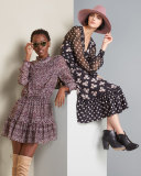 long-sleeve floral silk midi dress, black