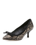 Ginni Bow Python-Print Pump, Pewter
