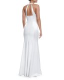 Silk Open-Back Halter Gown, White