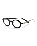 Flat Tire Round Acetate Readers, Black/Horn