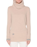 Contrast-Trim Cowl-Neck Sweater, Marmo/Grigio